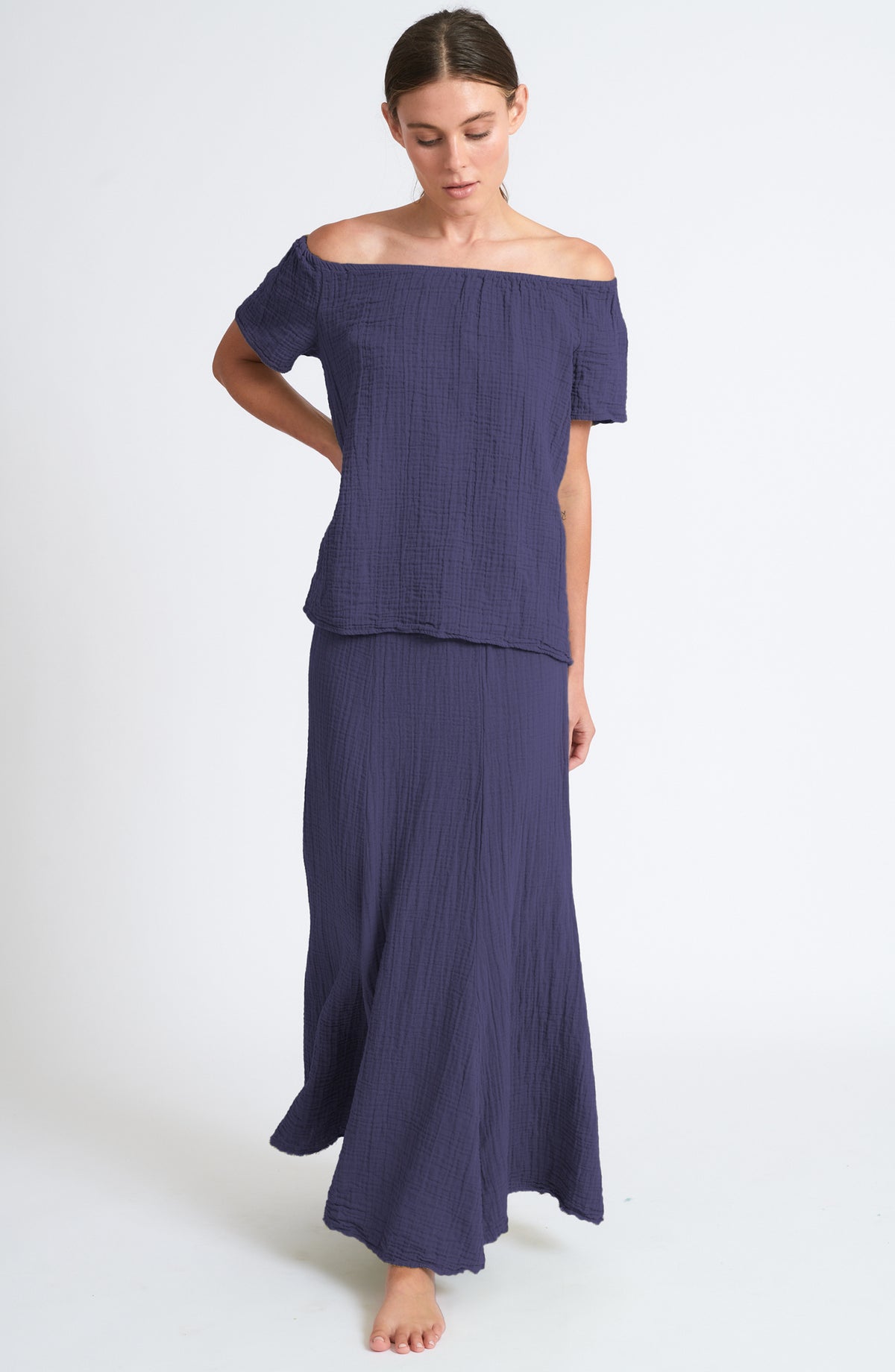 Gauze Off-the- Shoulder Top ~ Bluebell