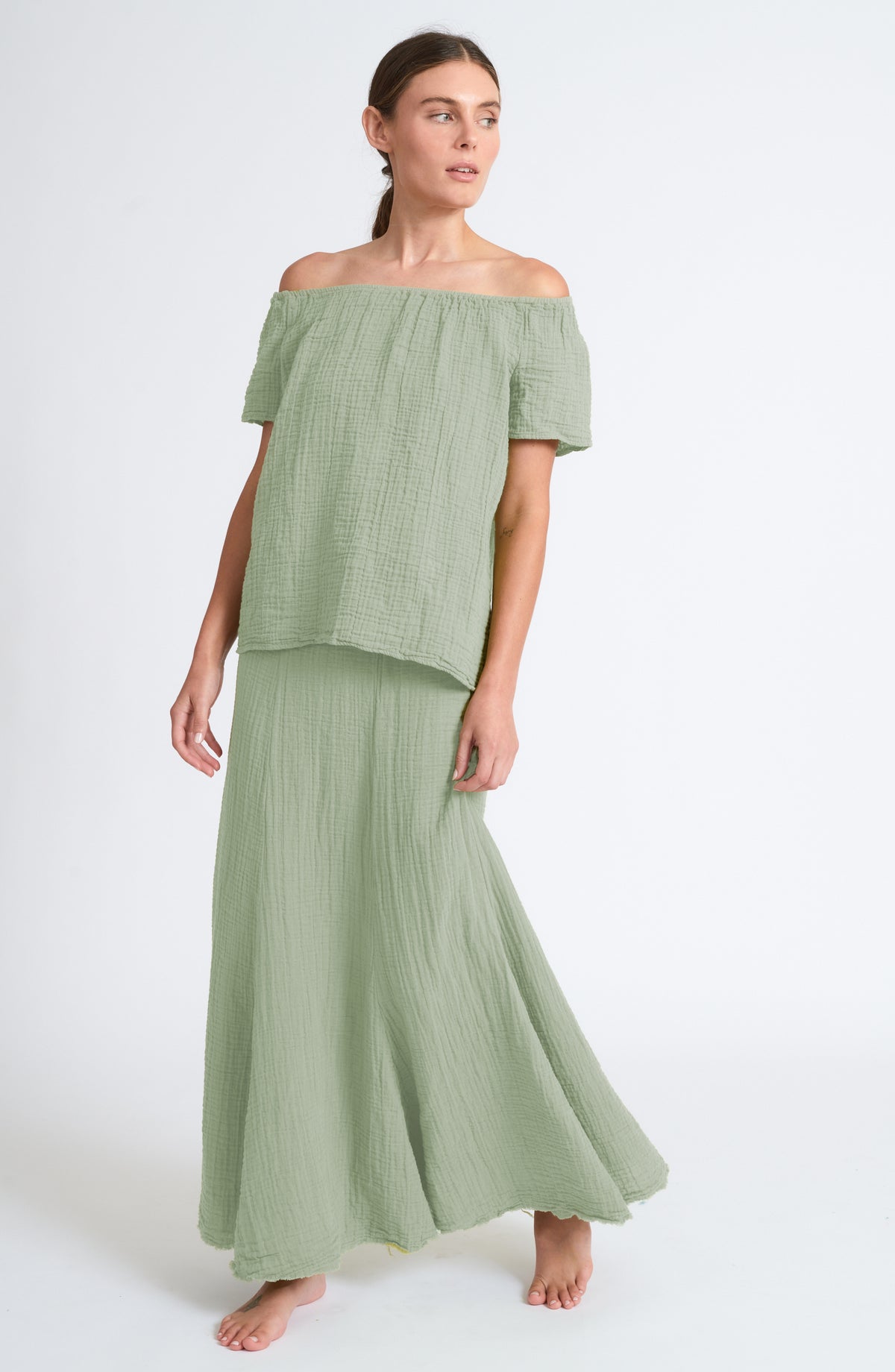 Gauze Off-the- Shoulder Top ~ Aloe