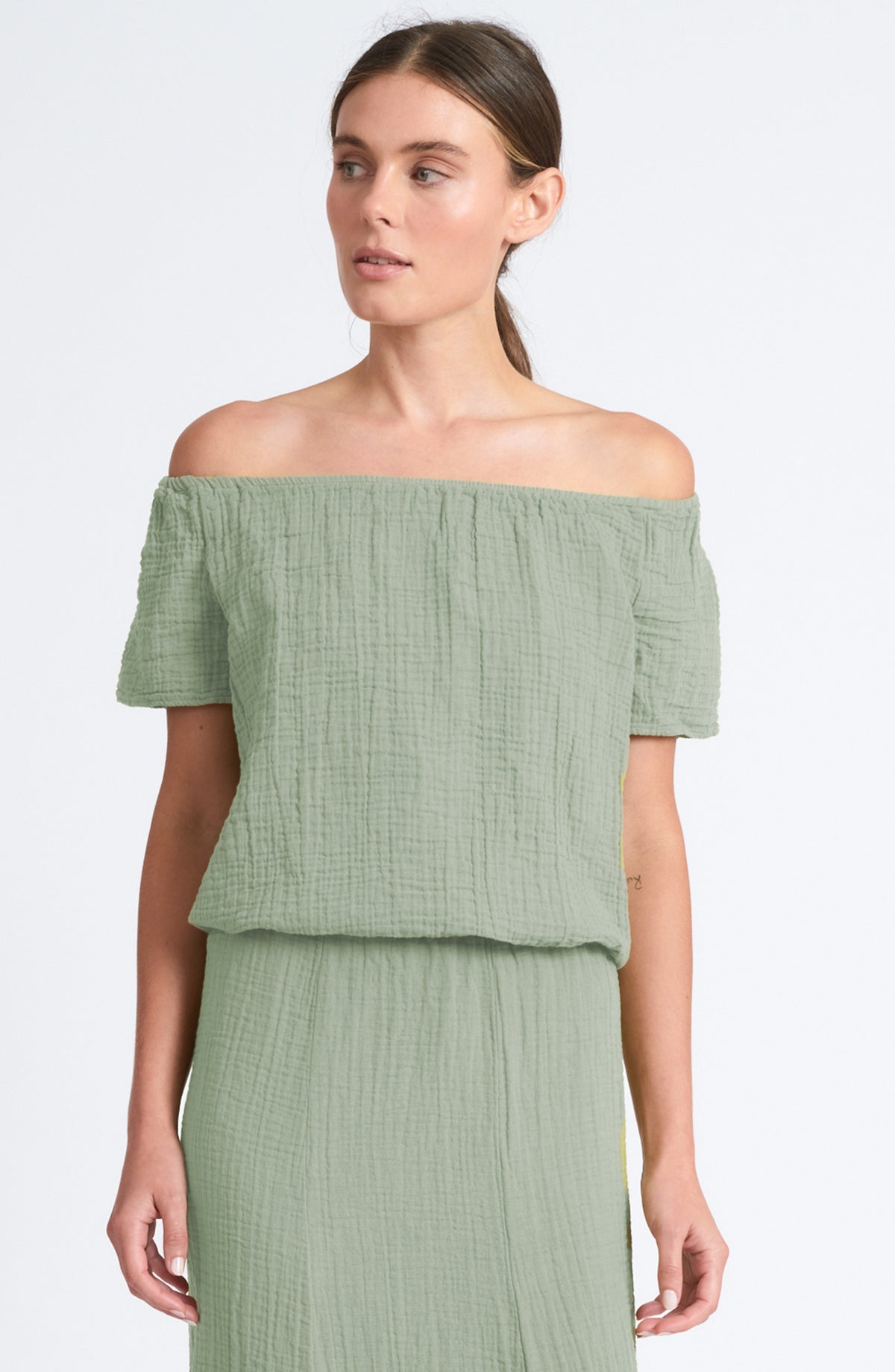 Gauze Off-the- Shoulder Top ~ Aloe