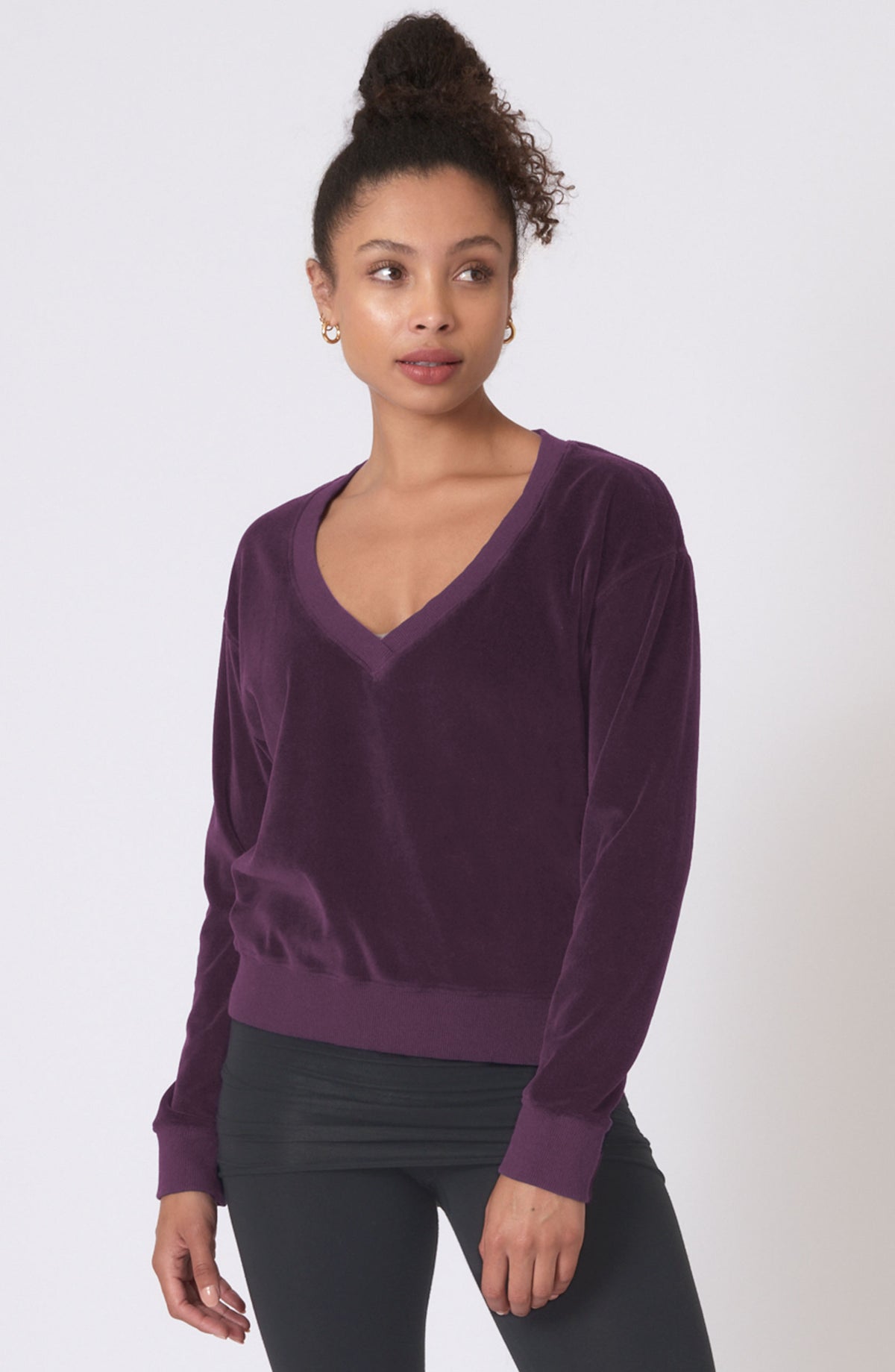 Velour V Neck Sutra Sweatshirt ~ Fig