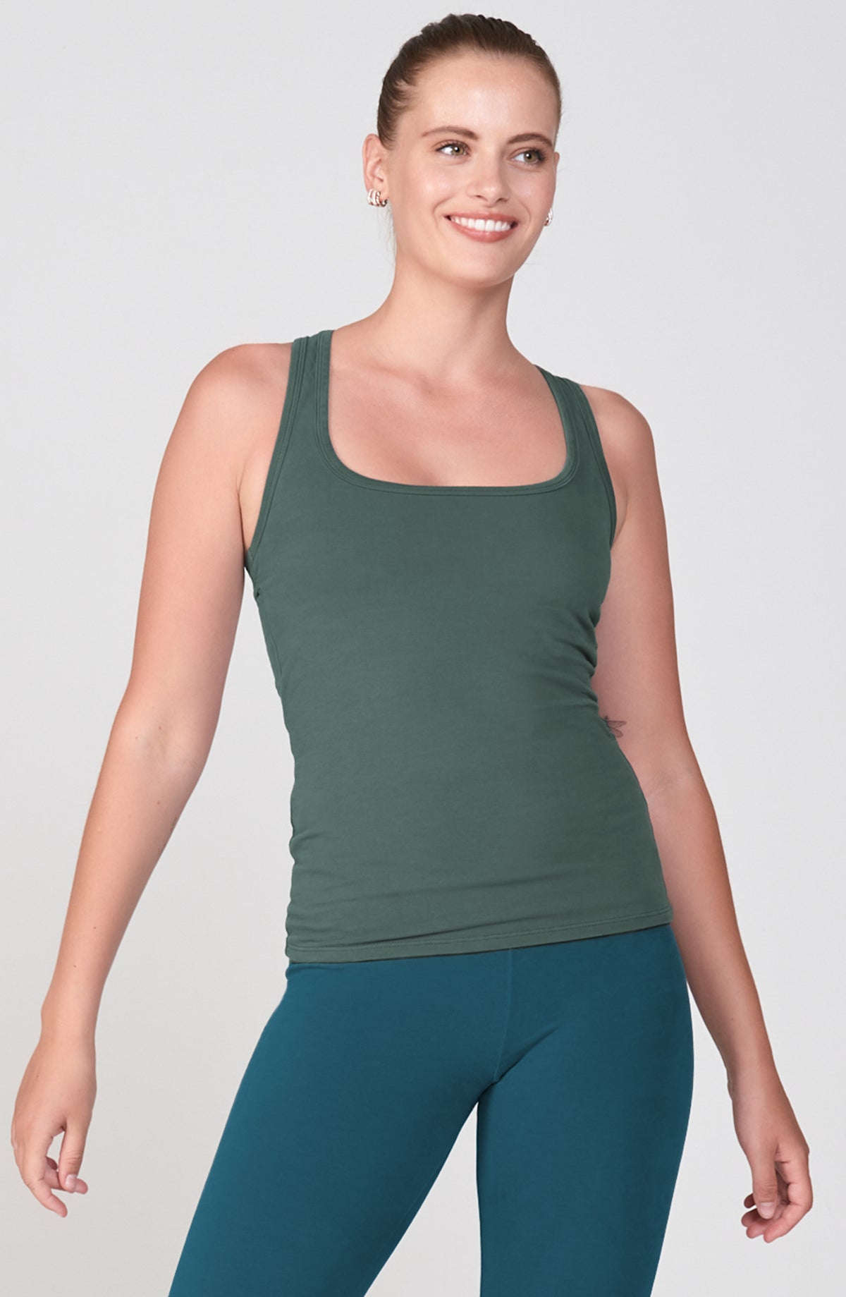 Sueded Half Moon Cutout Racerback Tank ~ Spruce