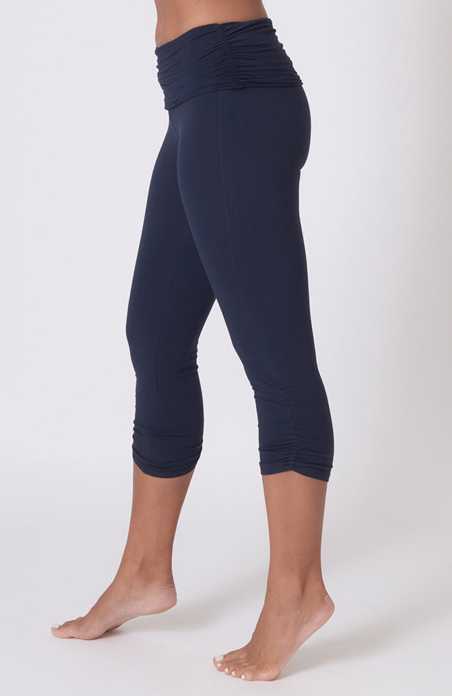 Shirred Ahimsa Capri ~Navy