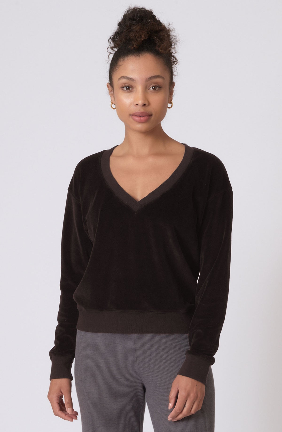 Velour V Neck Sutra Sweatshirt ~ Espresso