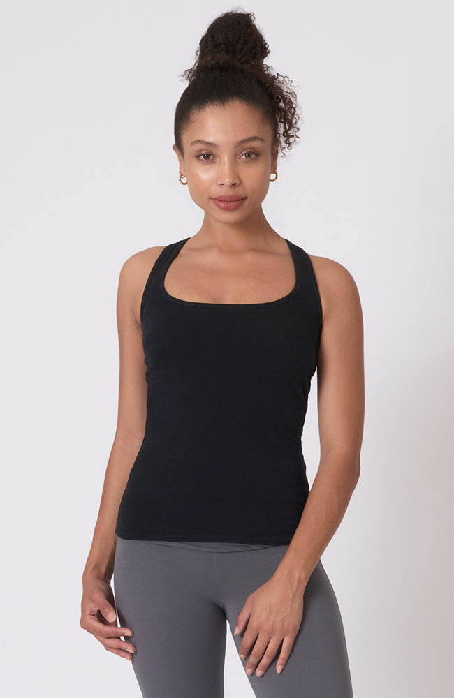 Sueded Half Moon Cutout Racerback Tank ~Black