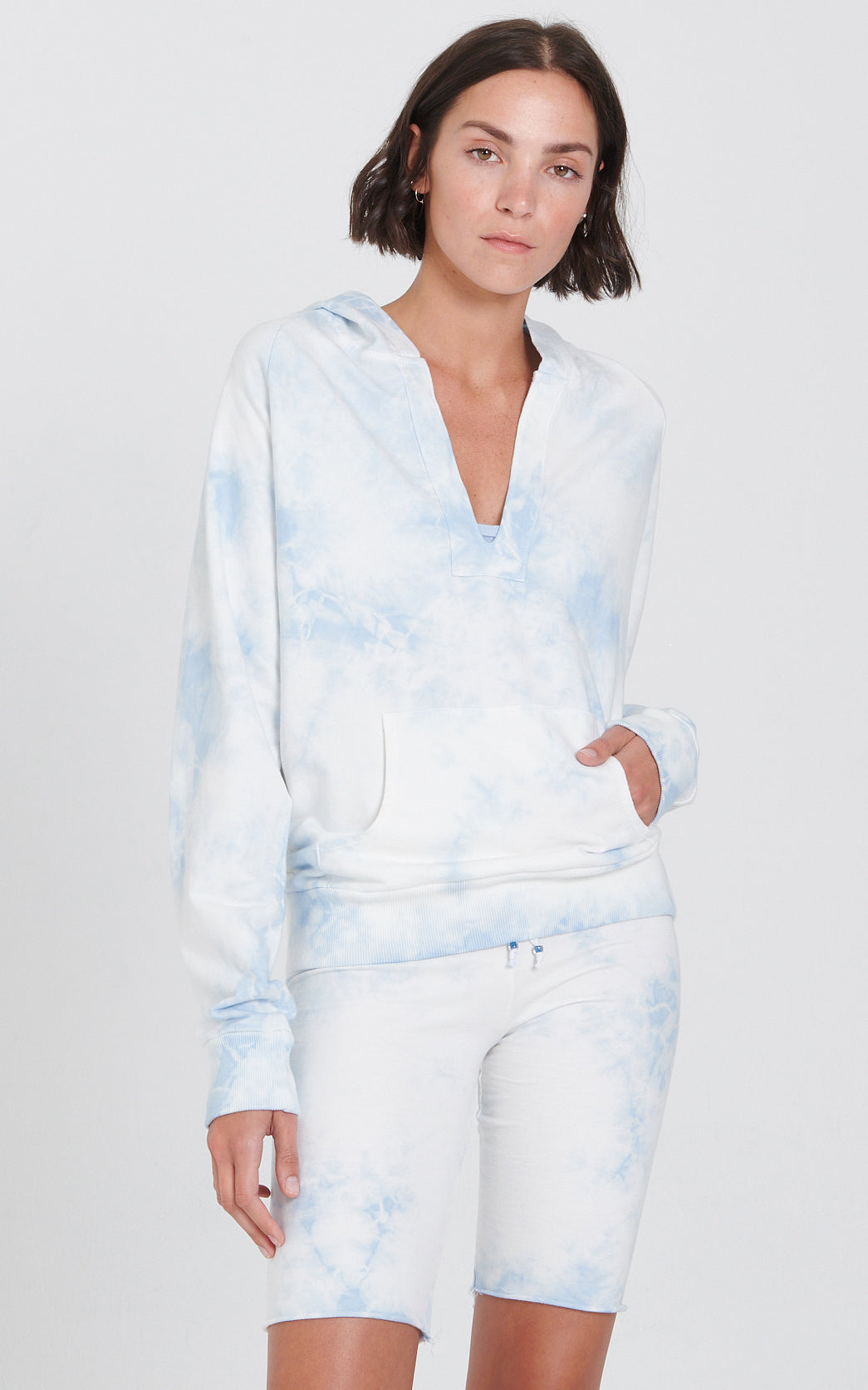 hand dyed tie dye Velour sweatshirt in Black and Grey Storm Wash.