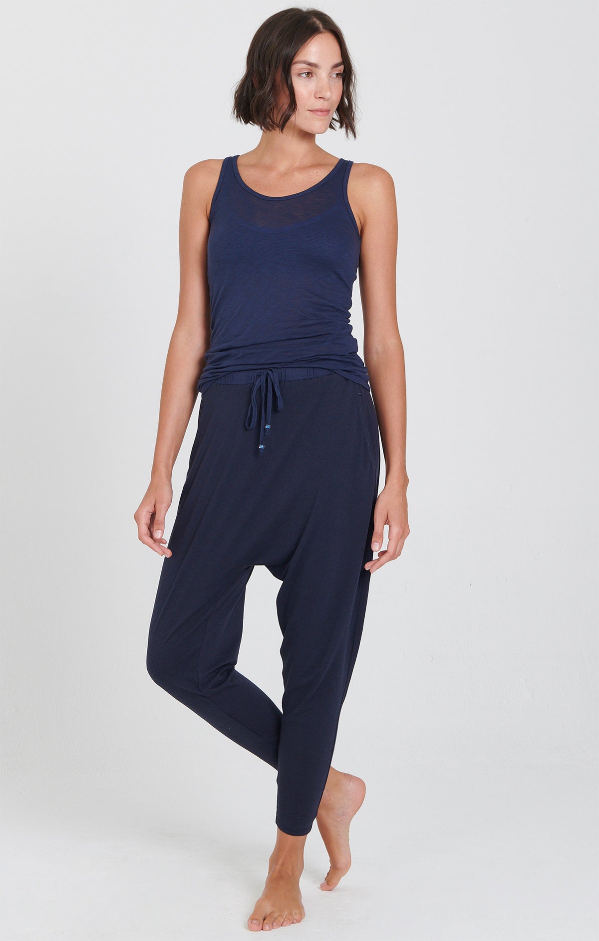 relaxed harem drop crotch pant Navy Blue