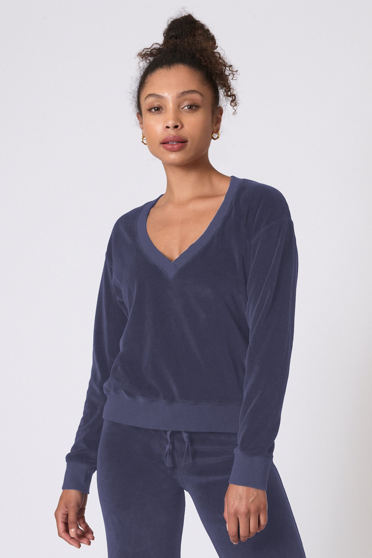 Velour V Neck Sutra Sweatshirt ~ Violet Blue