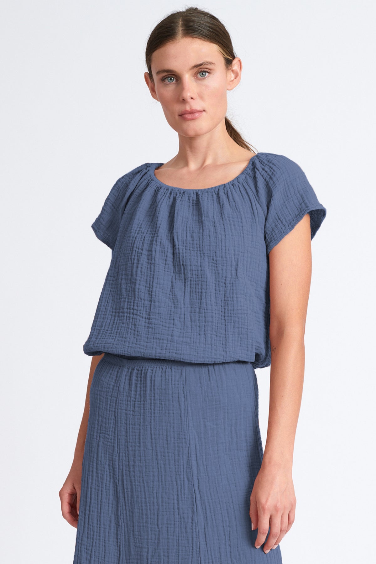 Gauze Off-the- Shoulder Top ~ Denim