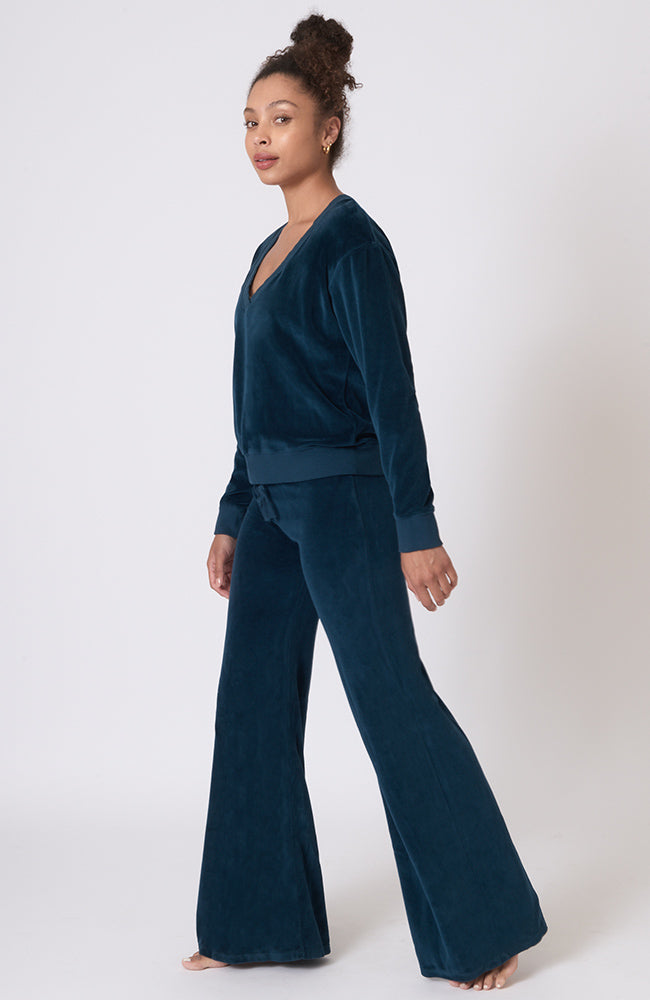 Sutra Flare Velour Pant ~ Peacock