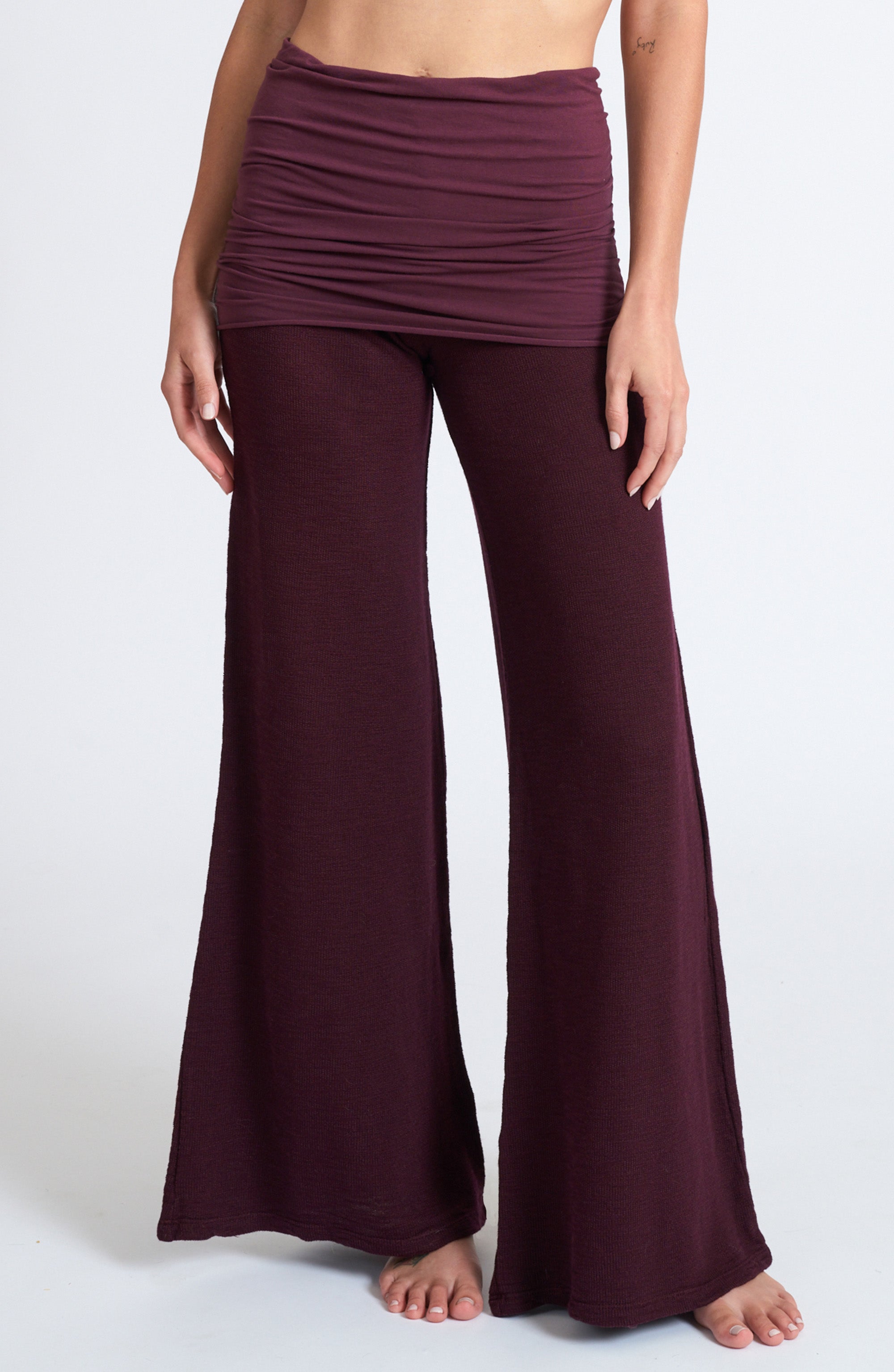 Wild Plum Wide Leg Cotton Palazzo Pants with Shirred Waist