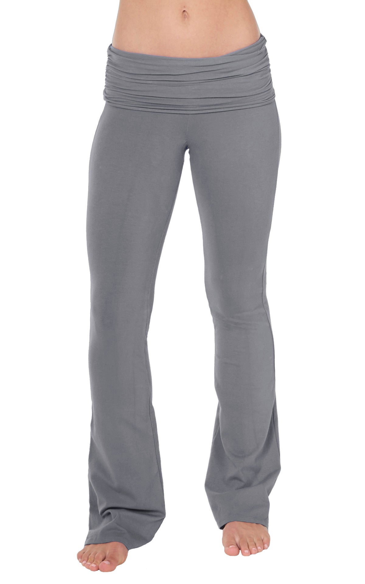 Front view of Sterling Grey Organic cotton lycra  bootleg flare yoga pant
